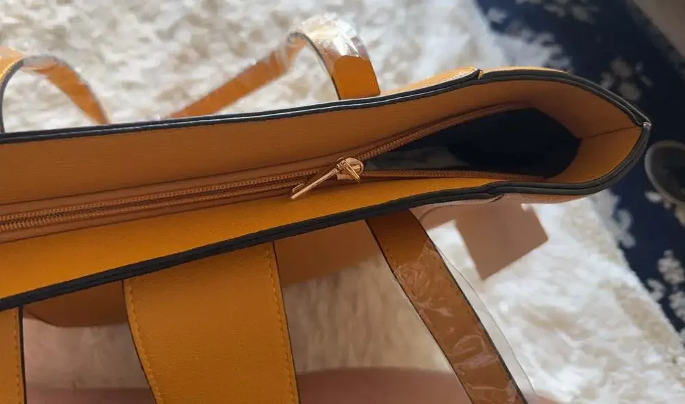 Yellow Faux Leather Tote Bag‎ with Turn-Lock Closure